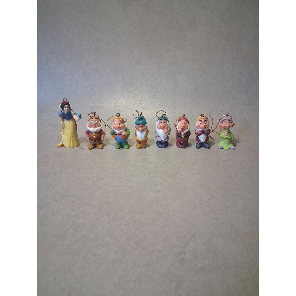 Snow White & The Seven Dwarfs Christmas Ornaments Hard Rubber Cute Vintage 1994